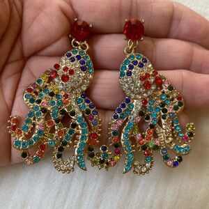 Multi Colored Stones Jeweled Octopus Dangle‎ Earrings